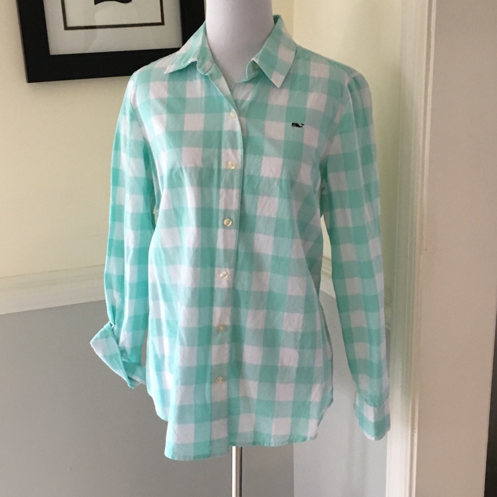 Vineyard Vines mint check button down shirt 6